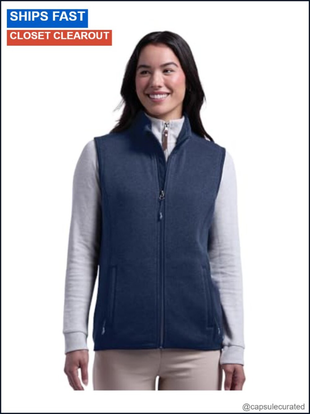 Heathered Sweater Fleece Vest Women's Fitted Zip Up Lightweight Layer